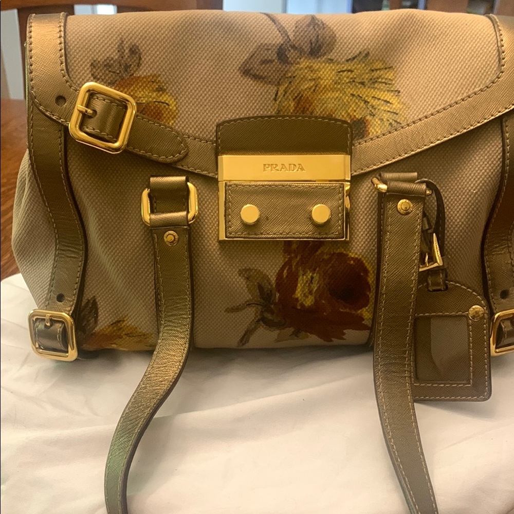Prada Tan and Gold Satchel with Gold Hardware